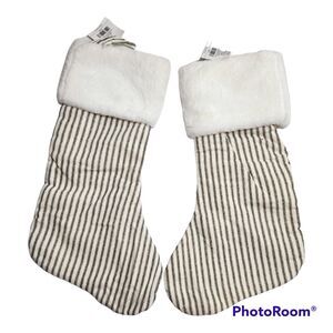 Mud cloth Christmas stoking striped gray and white 18"